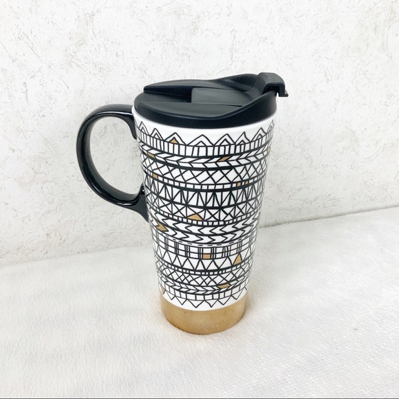 Cypress Home Ceramic Travel Mug With Lid Julie Comstock Geometric Pattern - Picture 4 of 9